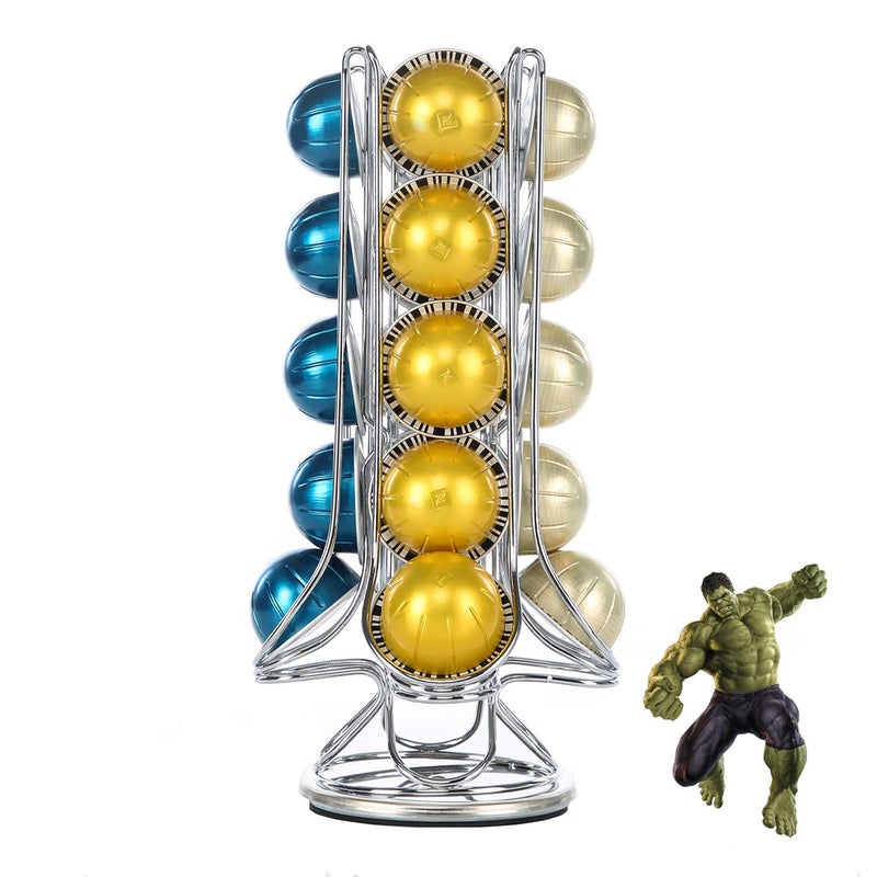 Flagship Coffee Pod Holder 360-Degree Rotatable Nespresso Vertuoline VertuoPlus Capsules Coffee Pods Capsules Stand Storage Rack Single Serve, Silver Metal(20 Pods) - Image 1